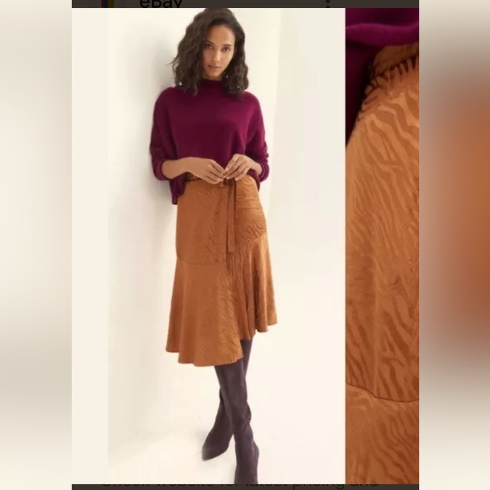 Maeve Tamra Bronze Silky Jacquard Midi  Faux Wrap Skirt Size 6US